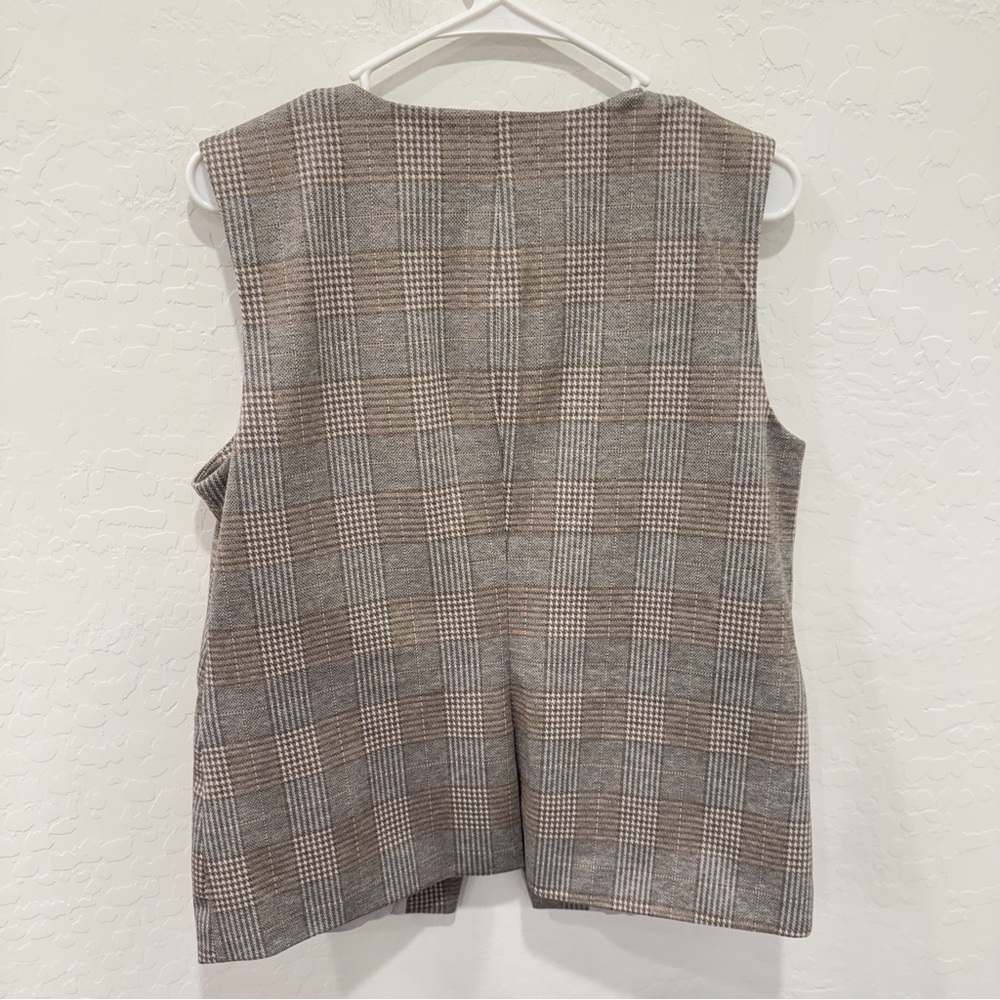 Bagatelle Collection Plaid Vest Womens Medium Brown Tan Capsule Preppy - Picture 6 of 6